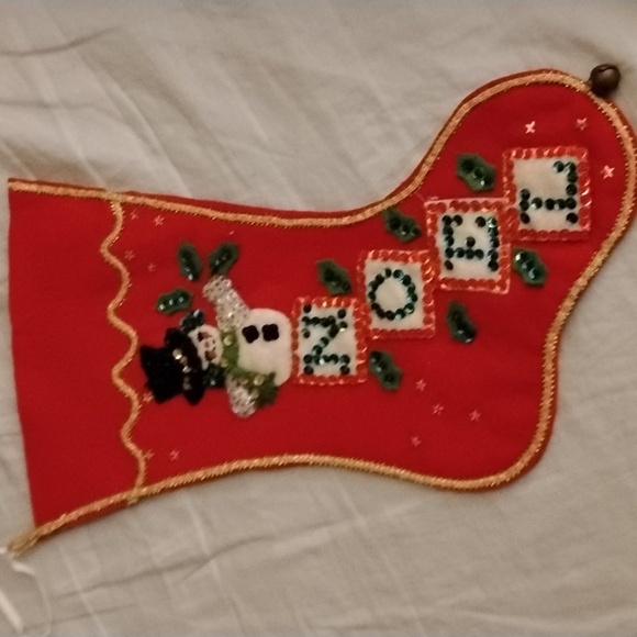 Nostalgic Vintage Antique Handmade Snowman Christmas Stocking With Sequins - Picture 6 of 6